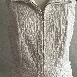 White Quilted Vest with Floral Embroidery